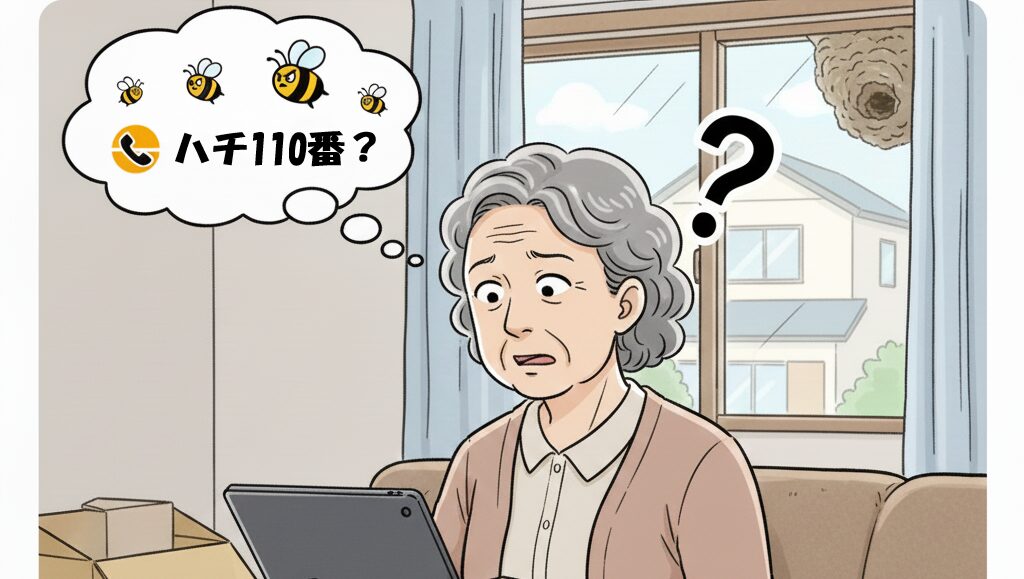 ハチ110番で悩む高齢女性